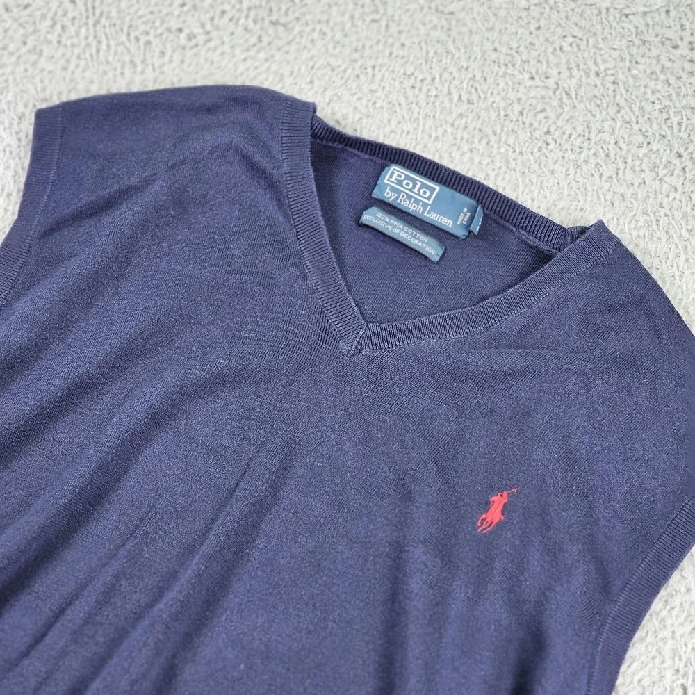 Polo Ralph Lauren Sweater Vest Mens 2XL Navy Blue Pima Cotton Pullover Classic